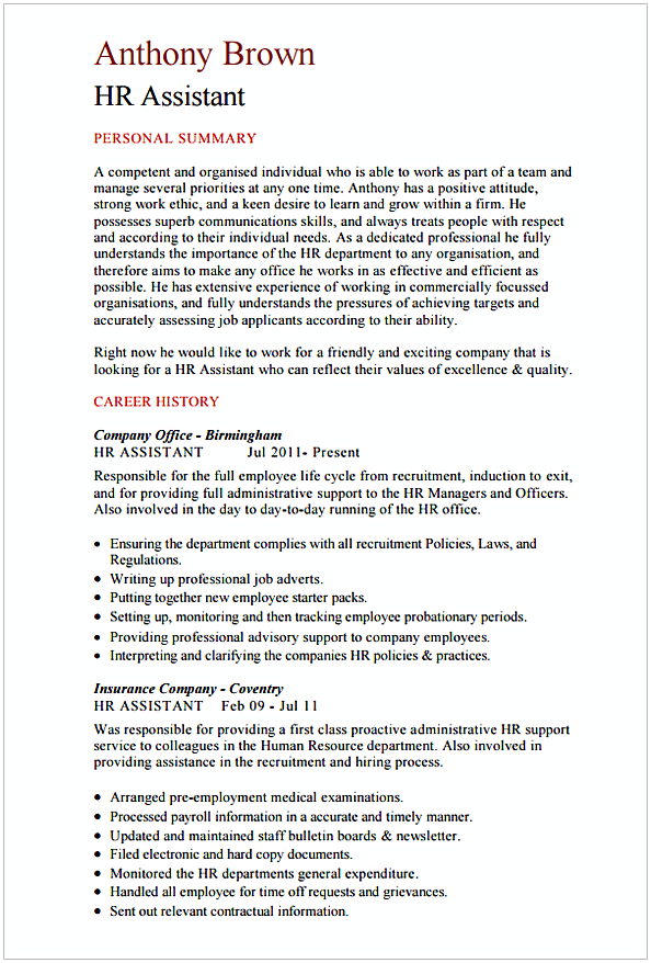 HR Assistant CV Template HR Assistant CV Template