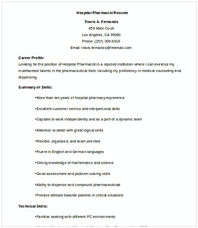 Hospital Pharmacist Resume Hospital Pharmacist Resume