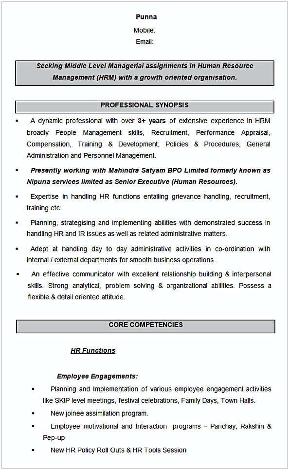 Human Resource Management Sample Resume Human Resource Management Sample Resume