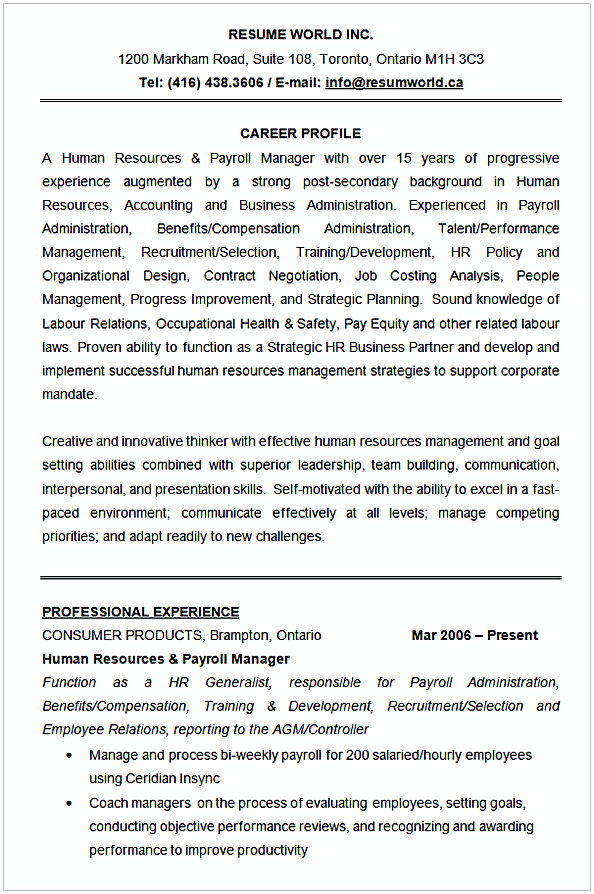 Human Resources Resume Sample Human Resources Resume Sample