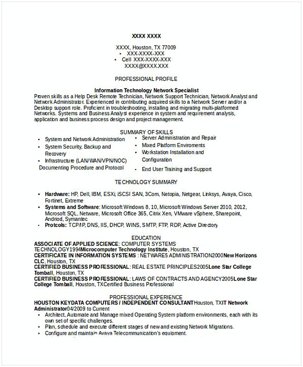 IT Network Administrator Resume IT Network Administrator Resume