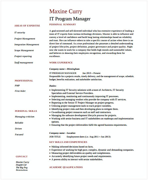 IT Program Manager Resume IT Program Manager Resume