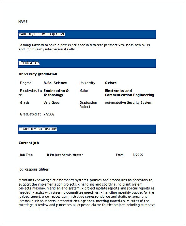 IT Project Administrator Resume IT Project Administrator Resume