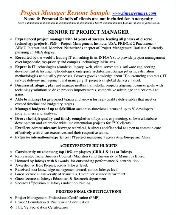 IT Project Management Resume IT Project Management Resume