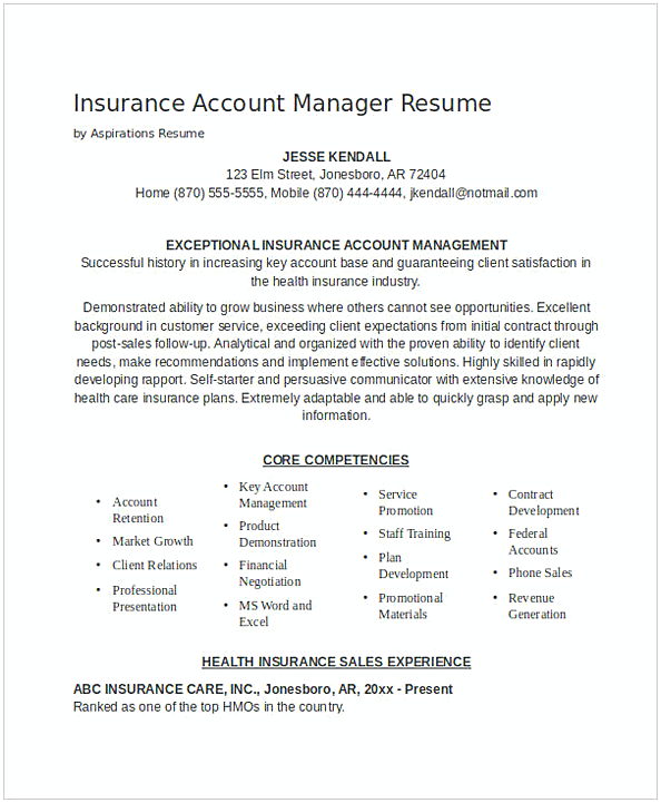 Insurance Account Manager Resume 1 Insurance Account Manager Resume 1