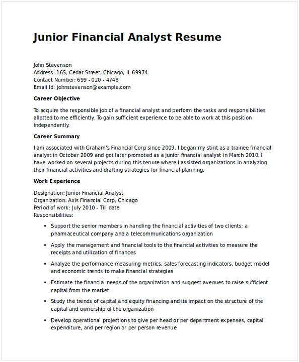 Junior Financial Analyst Resume in Word 1 Junior Financial Analyst Resume in Word 1
