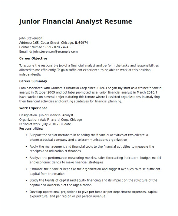 Junior Financial Analyst Resume in Word Junior Financial Analyst Resume in Word