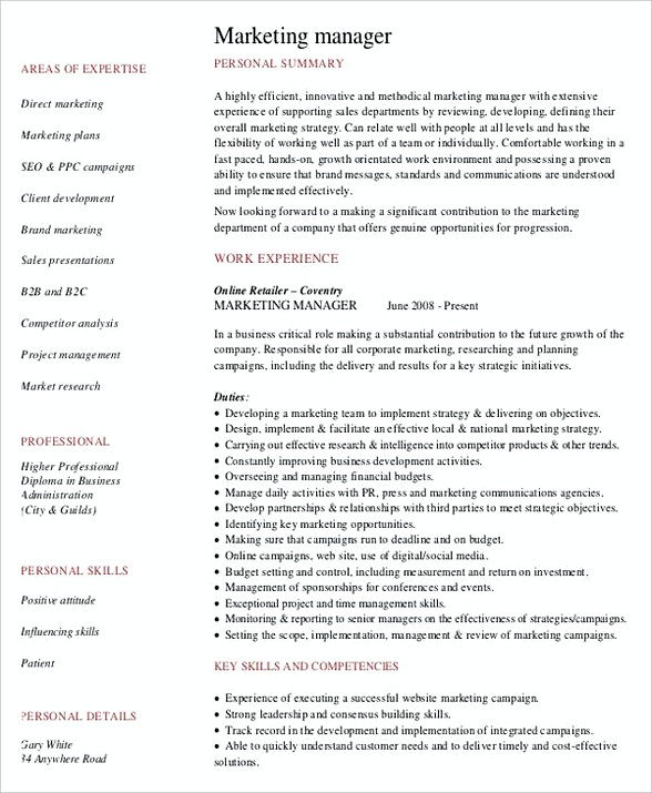 Marketing Manager Resume Sample Marketing Manager Resume Sample