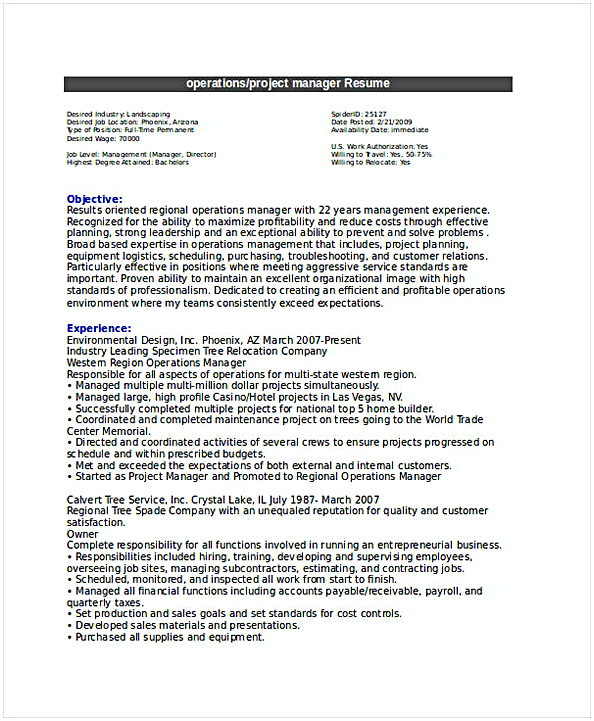 Operations Project Manager Resume Operations Project Manager Resume