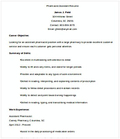 Pharmacist Assistant Resume Pharmacist Assistant Resume