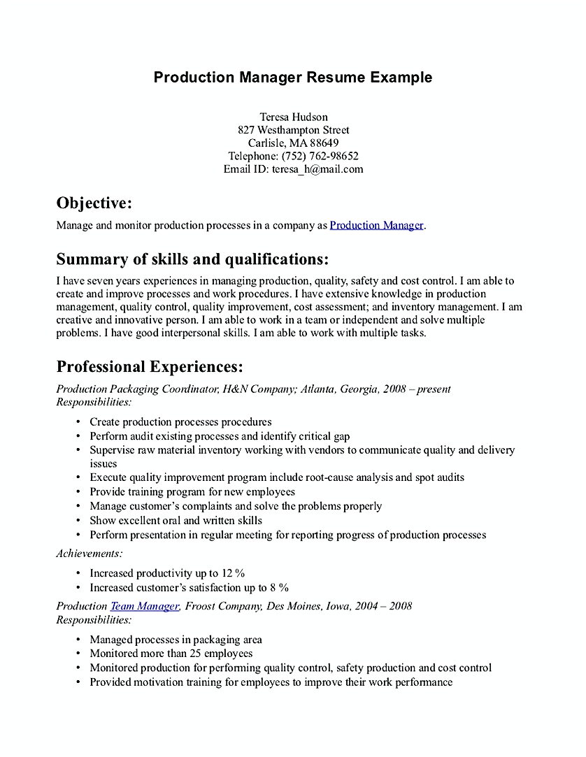 Production Manager Resume cover letter Production Manager Resume cover letter