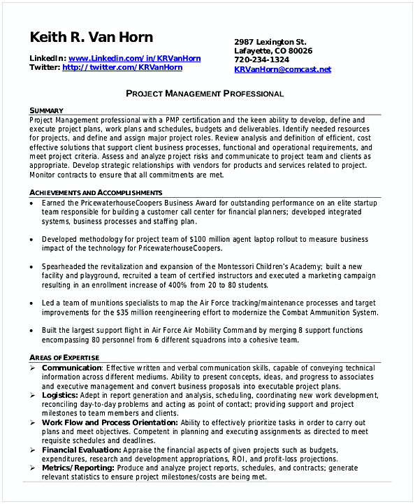 Professional Project Management Resume Professional Project Management Resume