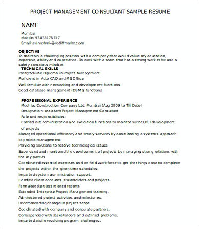 Project Management Consulting Resume Project Management Consulting Resume