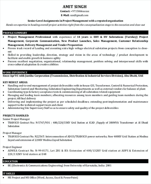 Project Manager Resume Sample Project Manager Resume Sample