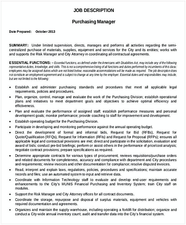 Purchasing Manager Job Description Template Purchasing Manager Job Description Template