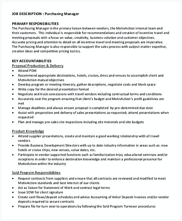 Purchasing Manager Primary Job Description Template Purchasing Manager Primary Job Description Template