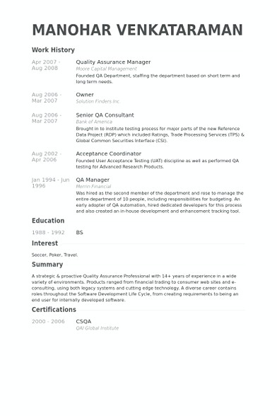 Quality Assurance Manager template Quality Assurance Manager template