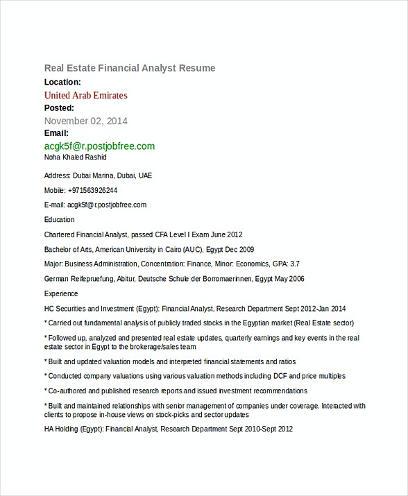 Real Estate Financial Analyst Resume Real Estate Financial Analyst Resume