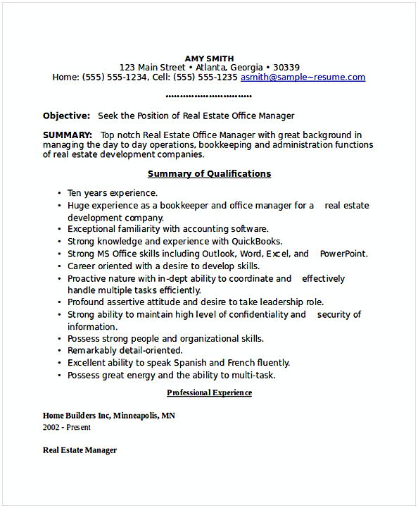 Real Estate Office Manager Resume 1 Real Estate Office Manager Resume 1