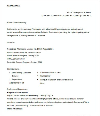 Registered Pharmacist Resume Registered Pharmacist Resume