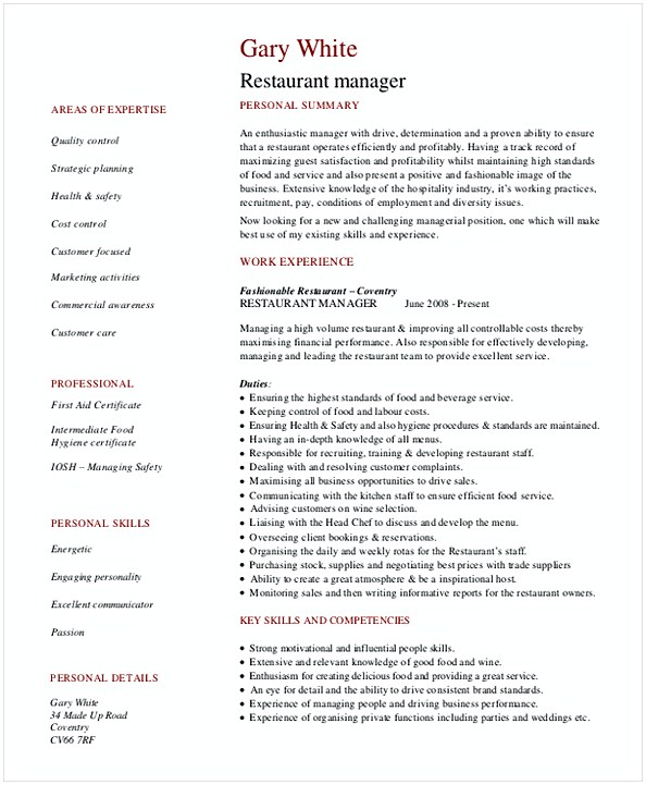 Restaurant General Manager Resume 1 Restaurant General Manager Resume 1