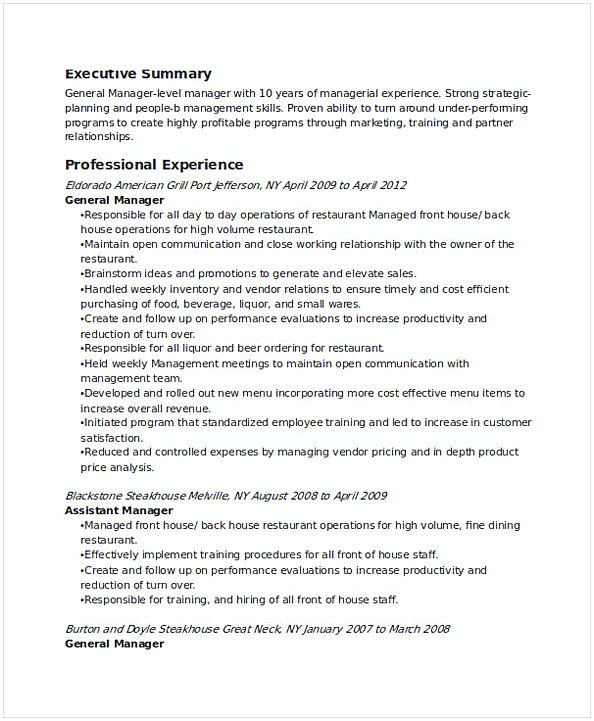 Restaurant General Manager Resume 3 Restaurant General Manager Resume 3