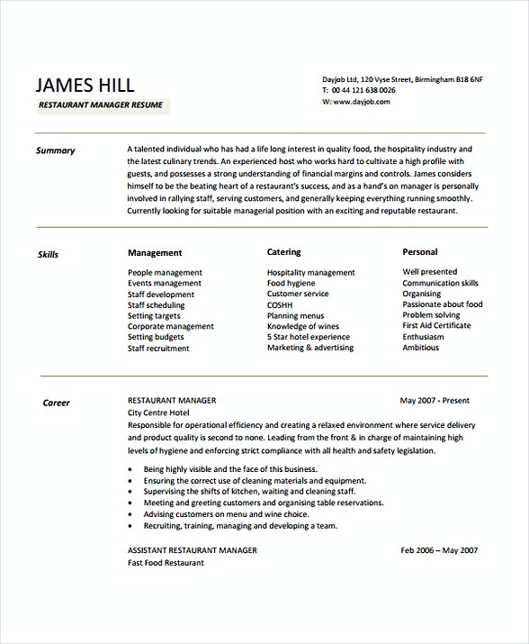 Restaurant Manager Resume Sample Restaurant Manager Resume Sample