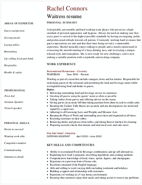 Restaurant Waitress Resume Restaurant Waitress Resume