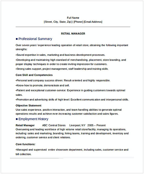 Retail Manager Resume Sample Retail Manager Resume Sample