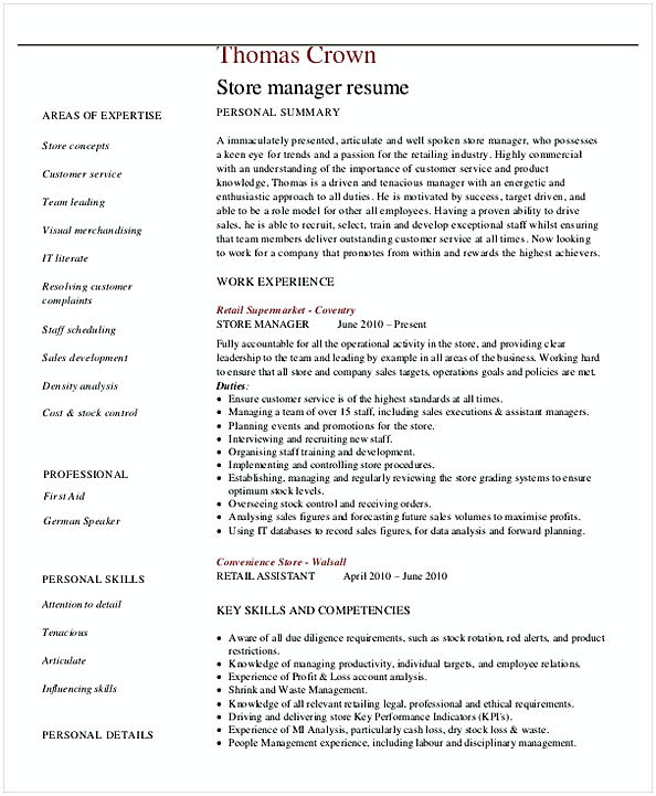 Retail Store Manager Resume 2 Retail Store Manager Resume 2