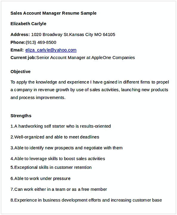 Sales Account Manager Resume 1 Sales Account Manager Resume 1