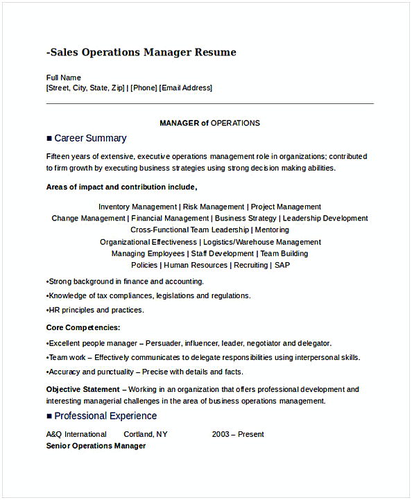 Sales Operations Manager Resume 1 Sales Operations Manager Resume 1