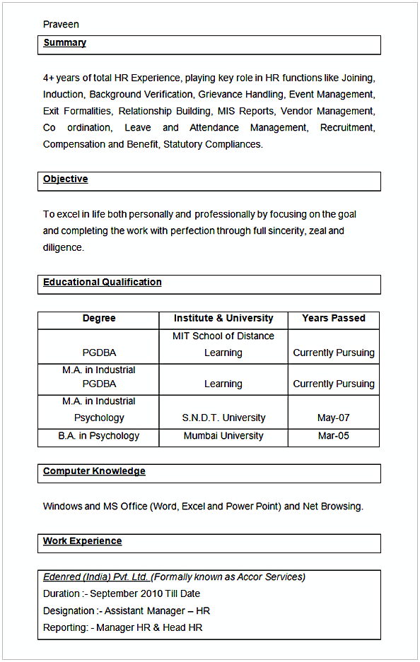 Sample Assistant Manager HR Resume Sample Assistant Manager HR Resume