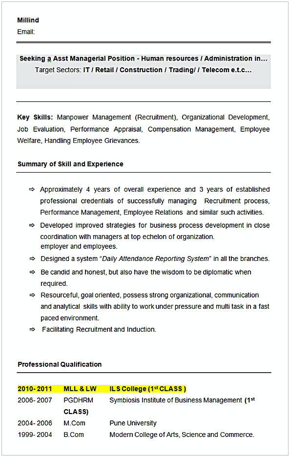 Sample Asst HR Manager Resume Format Sample Asst HR Manager Resume Format