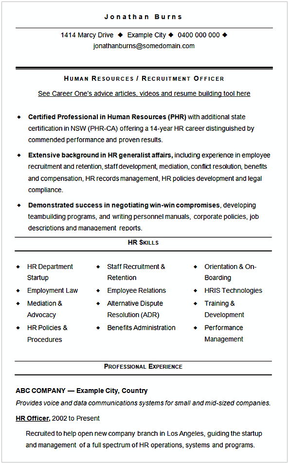 Sample CV Template HR Recruitment Sample CV Template HR Recruitment