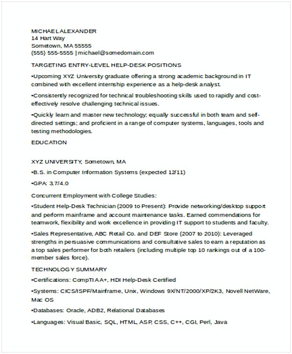 Sample Entry Level IT Resume Sample Entry Level IT Resume