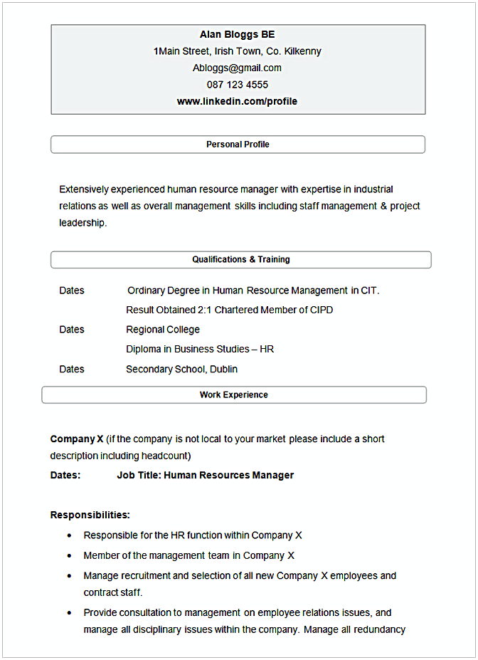 Sample HR CV Template Sample HR CV Template