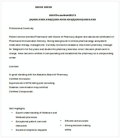 Sample Pharmacist Manager Resume Sample Pharmacist Manager Resume