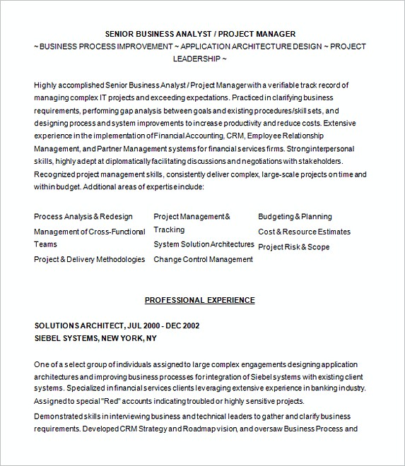 Sample Resume For Business Analyist Sample Resume For Business Analyist