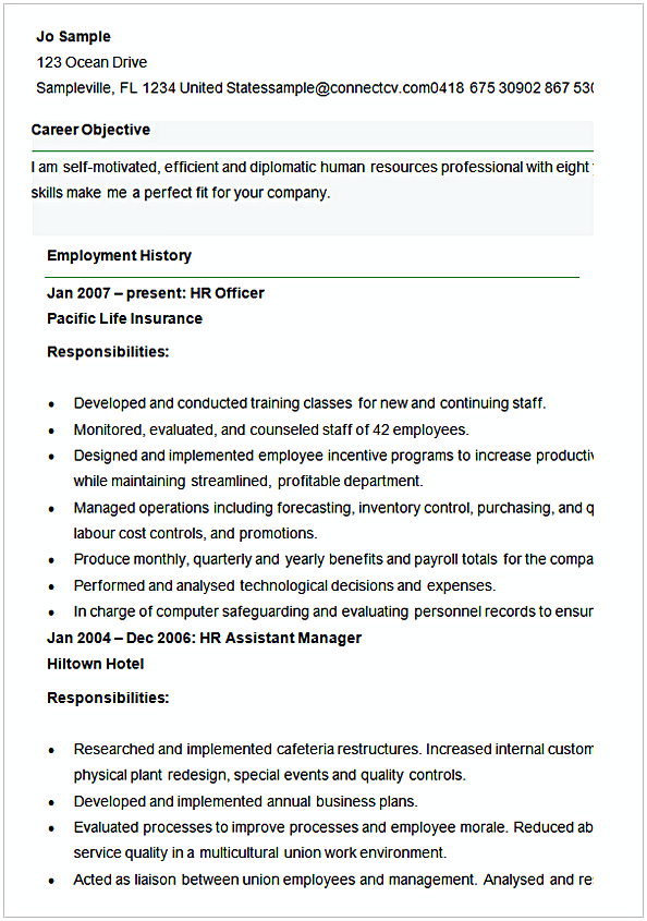 Sample Resume for Human Resources Officer Sample Resume for Human Resources Officer