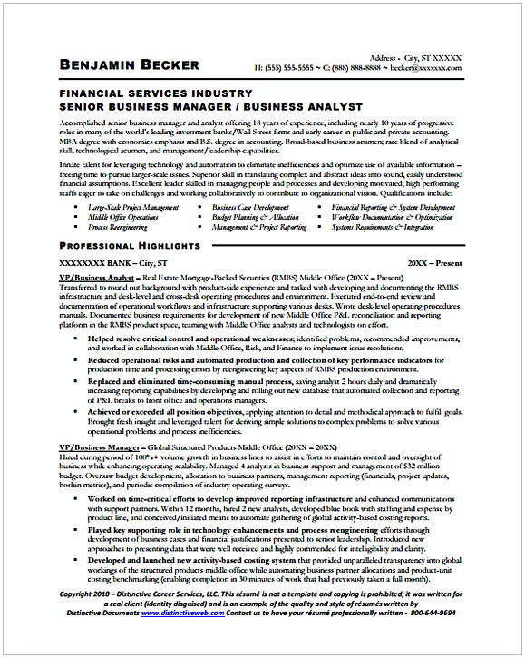 Sample Senior Business Manager Analyst Resume 1 Sample Senior Business Manager Analyst Resume 1