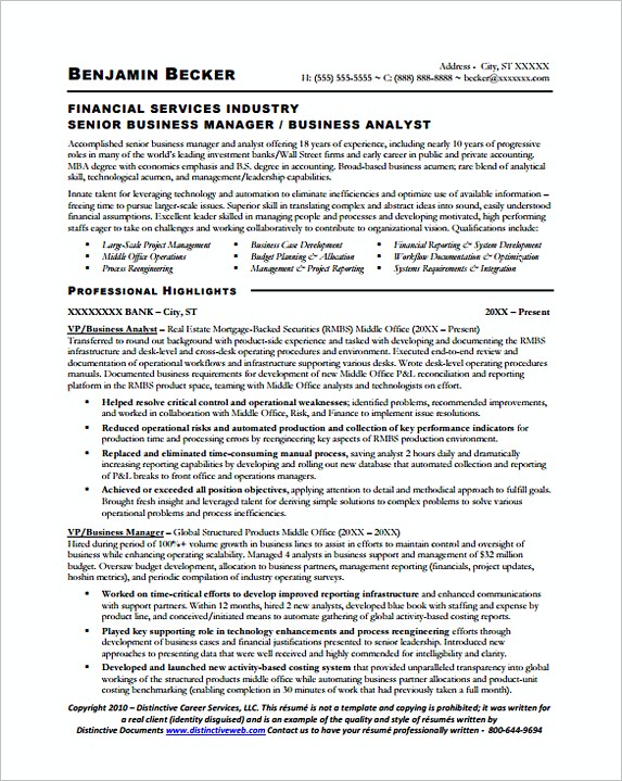 Sample Senior Business Manager Analyst Resume Sample Senior Business Manager Analyst Resume