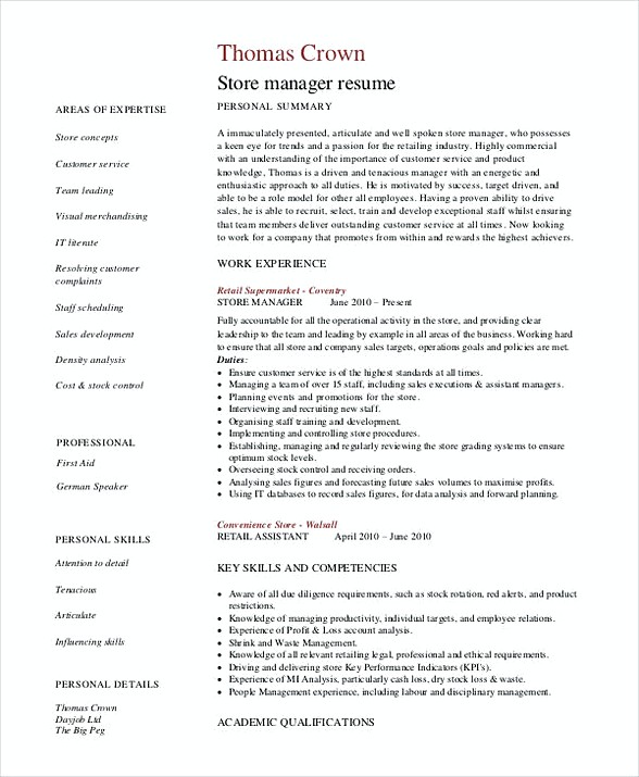 Sample Store Manager Resume 1 Sample Store Manager Resume 1
