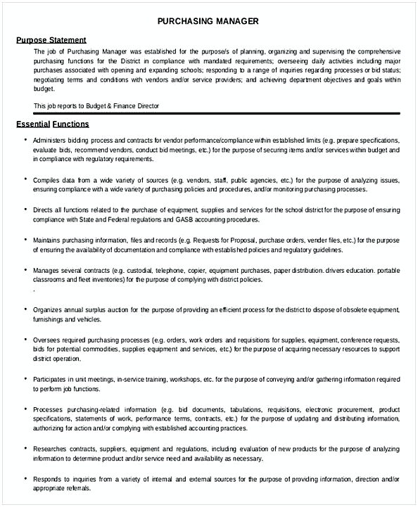 School District Purchasing Manager Job Description Template School District Purchasing Manager Job Description Template