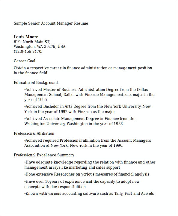 Senior Account Manager Resume 1 Senior Account Manager Resume 1