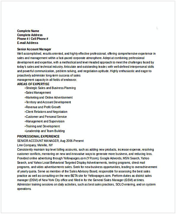 Senior Account Manager Resume Senior Account Manager Resume