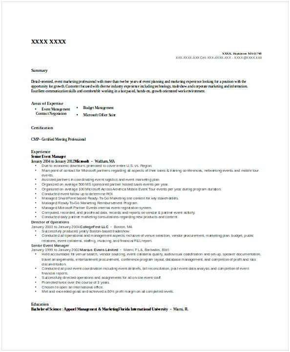 Senior Event Manager Resume Senior Event Manager Resume