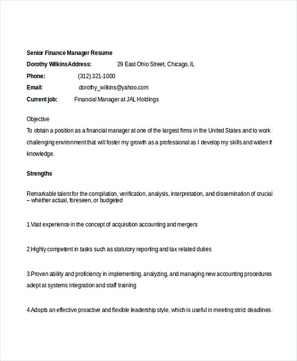 Senior Finance Manager Resume Senior Finance Manager Resume