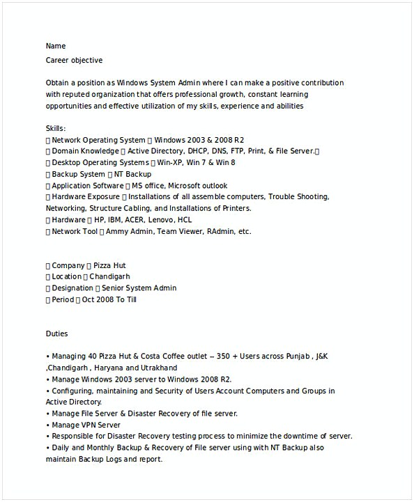 Senior IT Administrator Resume Senior IT Administrator Resume