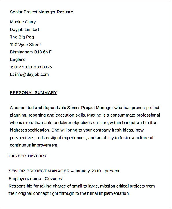 Senior Project Manager Resume 1 Senior Project Manager Resume 1